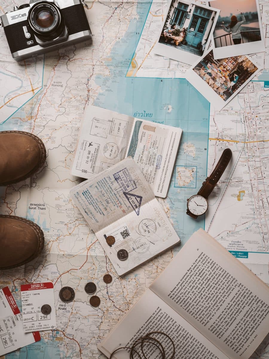 Travelers exploring a landscape